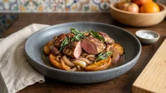 Hähnchenleber mit Äpfeln und Zwiebeln – schnell gebraten, mit Sherry und Salbei