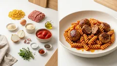 Saftige Fleischbällchen in Tomatensauce – einfach mit Fusilli aus einem Topf